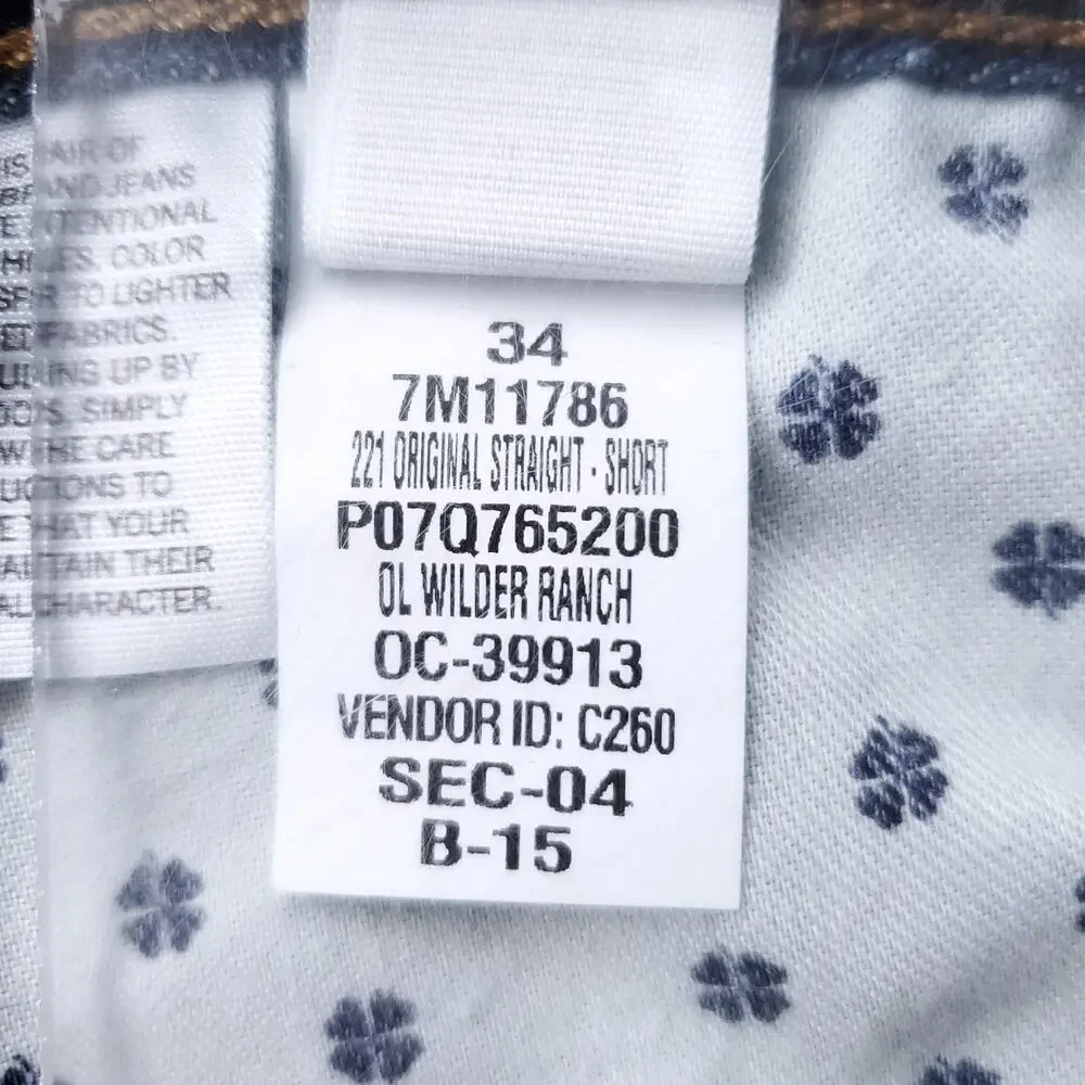 Lucky‎ Brand 221 Straight Jeans Men 34x30 Dark Blue Denim Stretch Distressed
